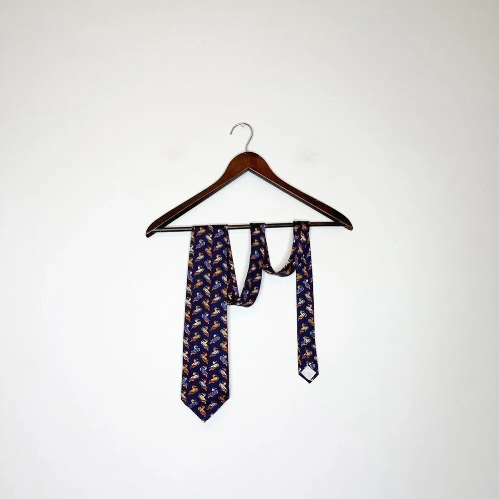 Vintage LLADRO Silk Tie Navy Blue Duck Decoy Made In‎ Spain Classic Designer